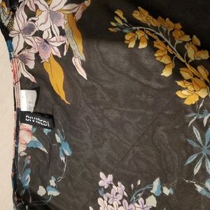 Floral, lightweight poncho/coverup, on Black background, semi sheer,short sleeve